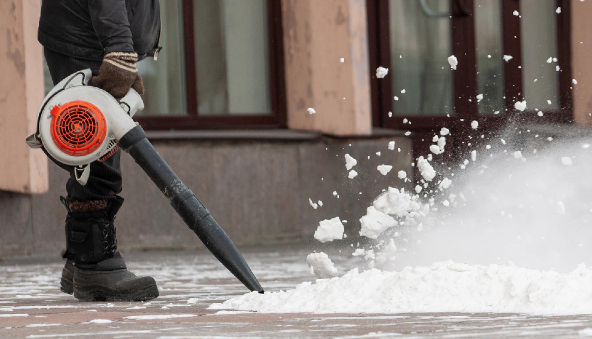 Using a leaf blower to clear snow