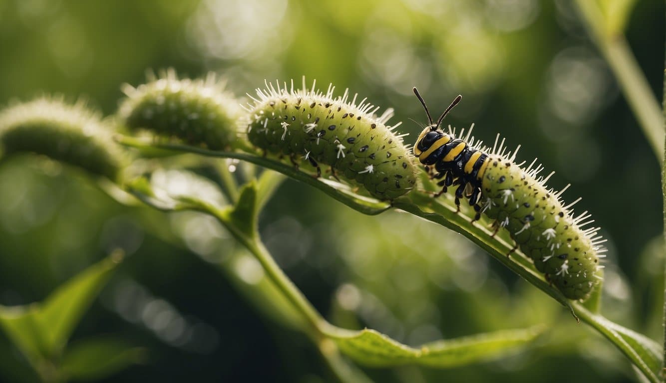 Vinegar kills caterpillars on a green plant