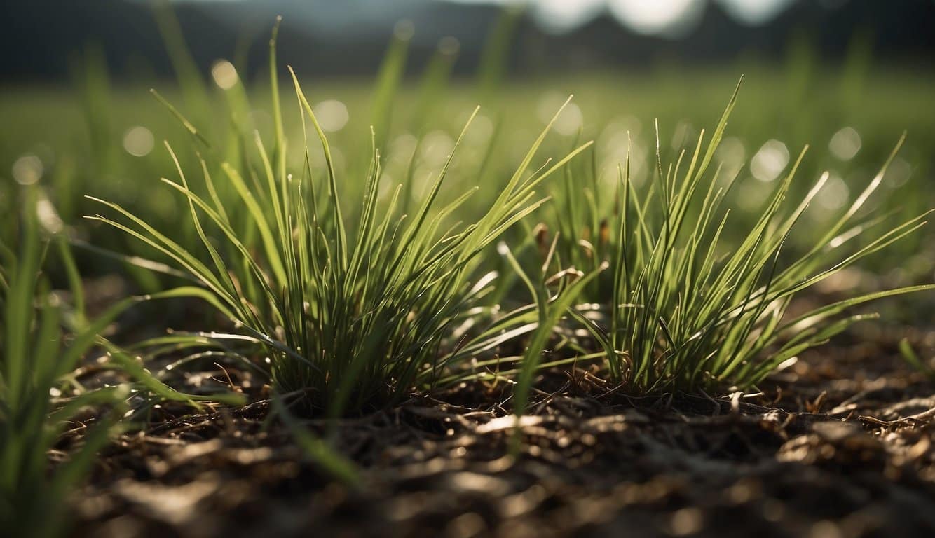 Green grass grows tall, with blades on top and brown roots underneath