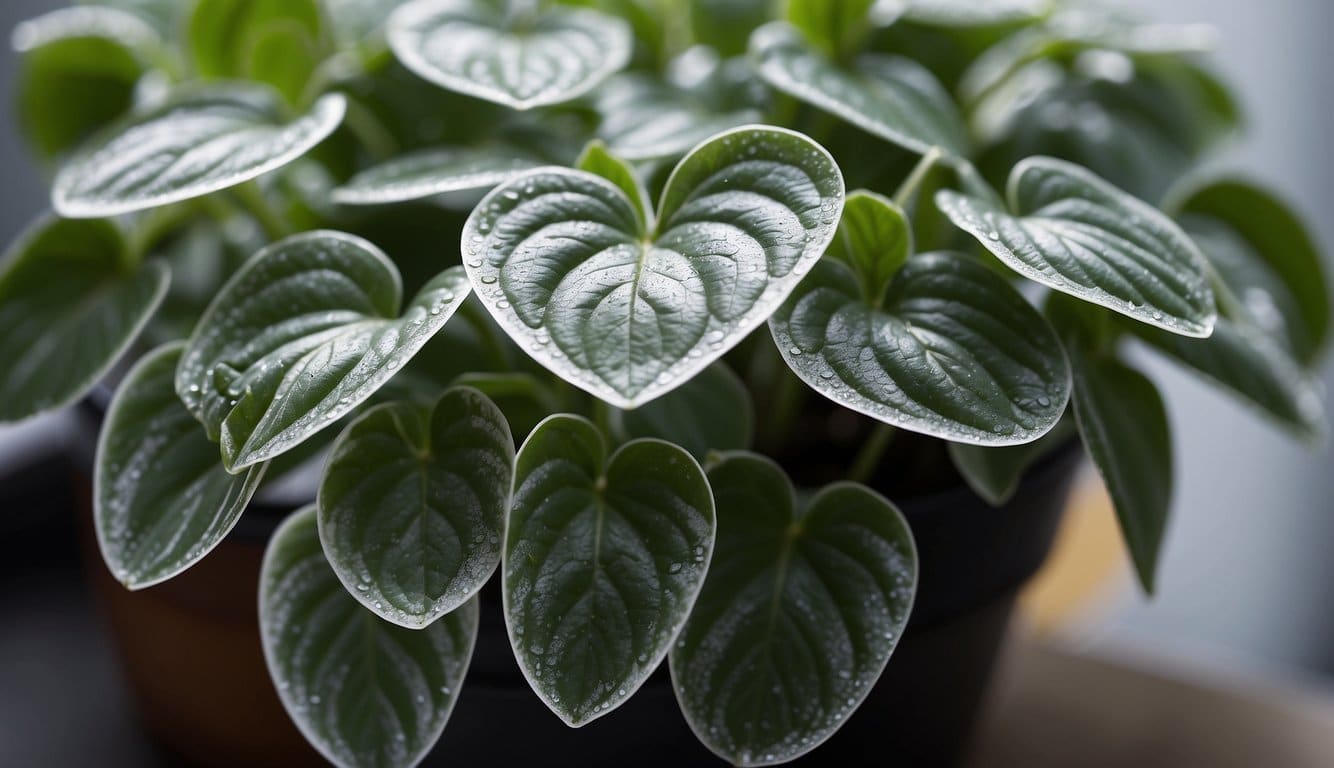 Peperomia Silver Ripple: heart-shaped leaves with silver stripes. Frost Peperomia: oval leaves with frosty white edges