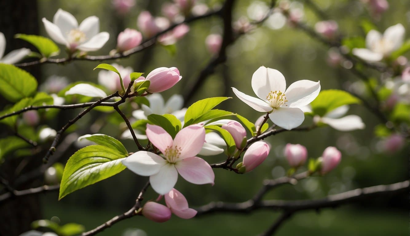 Delicate pink dogwoods and white blossoming magnolias dot the lush green landscape of Delaware, creating a picturesque scene of native flowering trees