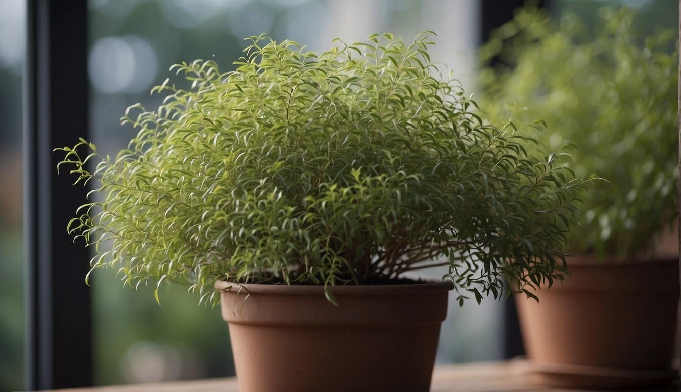 Curly willow in a container with potting medium and fertilizer