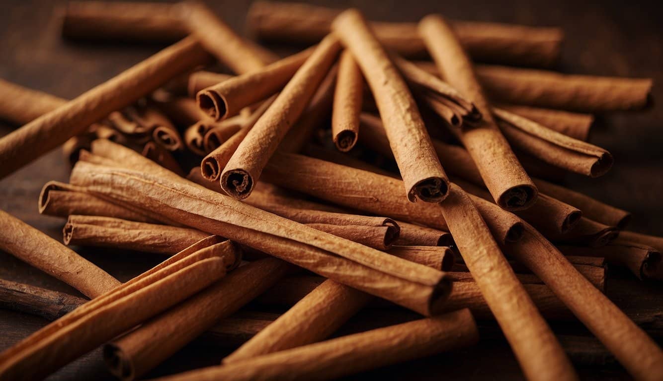 Cinnamon sticks arranged in a circular pattern, some used and others untouched, with a question mark hovering above