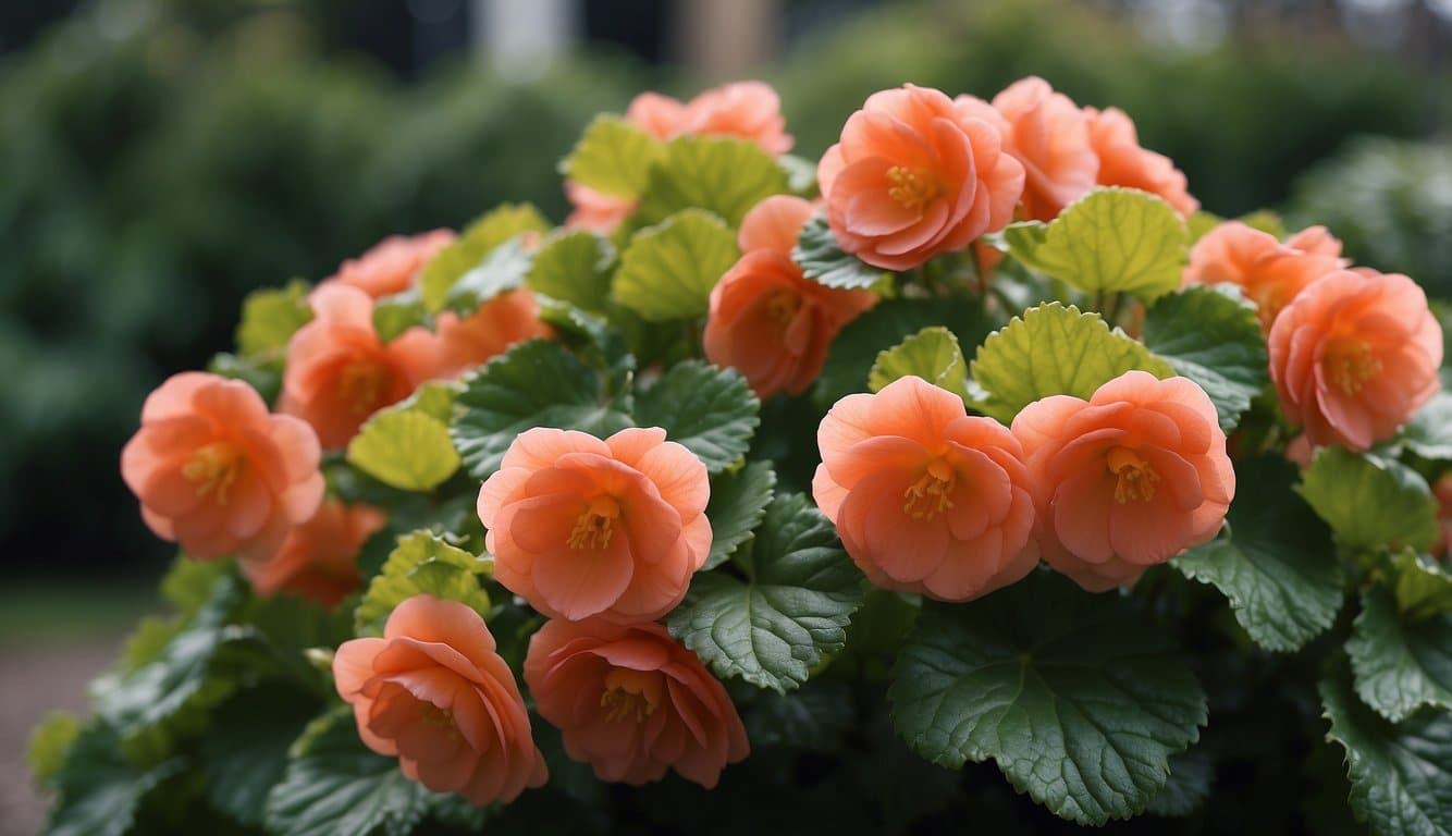 Vibrant Amstel begonia blooms against lush green foliage