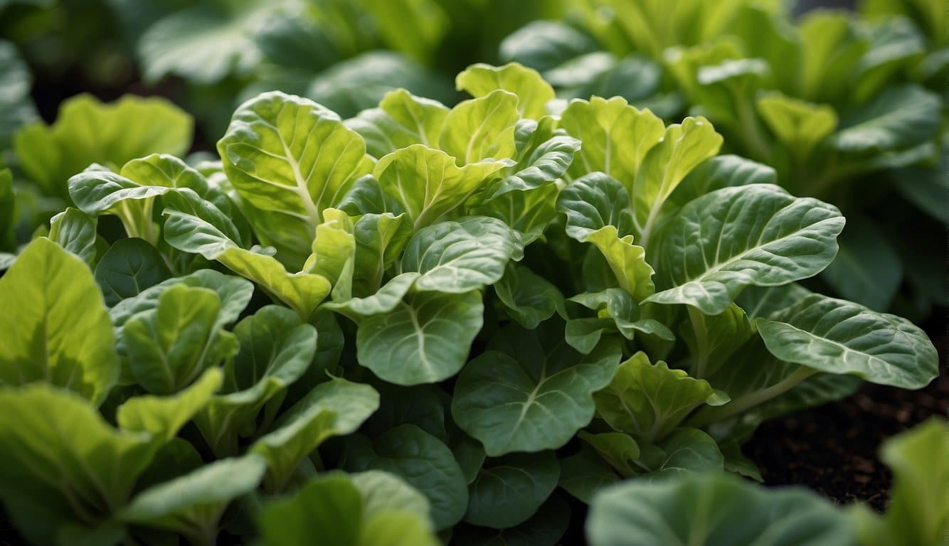 A cluster of leafy green plants resembling lettuce, with rounded, slightly serrated leaves and a compact, bushy growth pattern