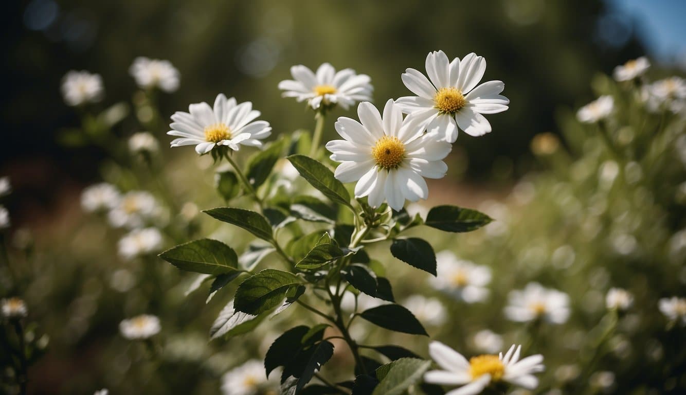 A white flower tree stands tall in a Colorado landscape, surrounded by lush greenery and vibrant flowers