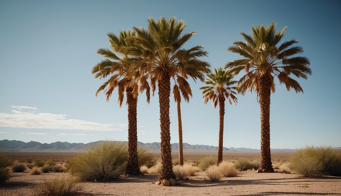 Tall palm trees sway in the desert breeze of New Mexico