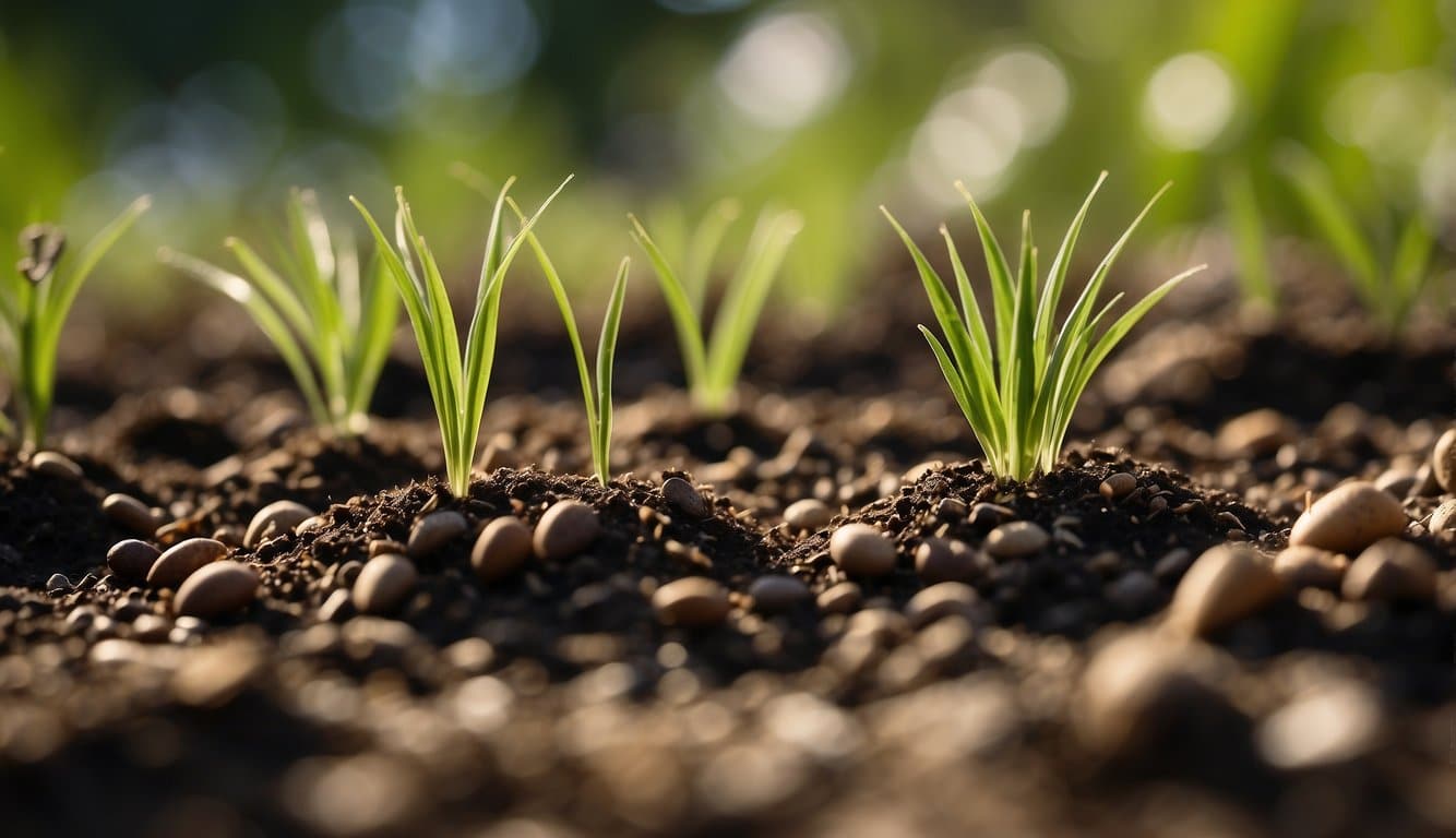 Grass seeds being planted in fertile soil in a Washington state garden during the optimal planting season