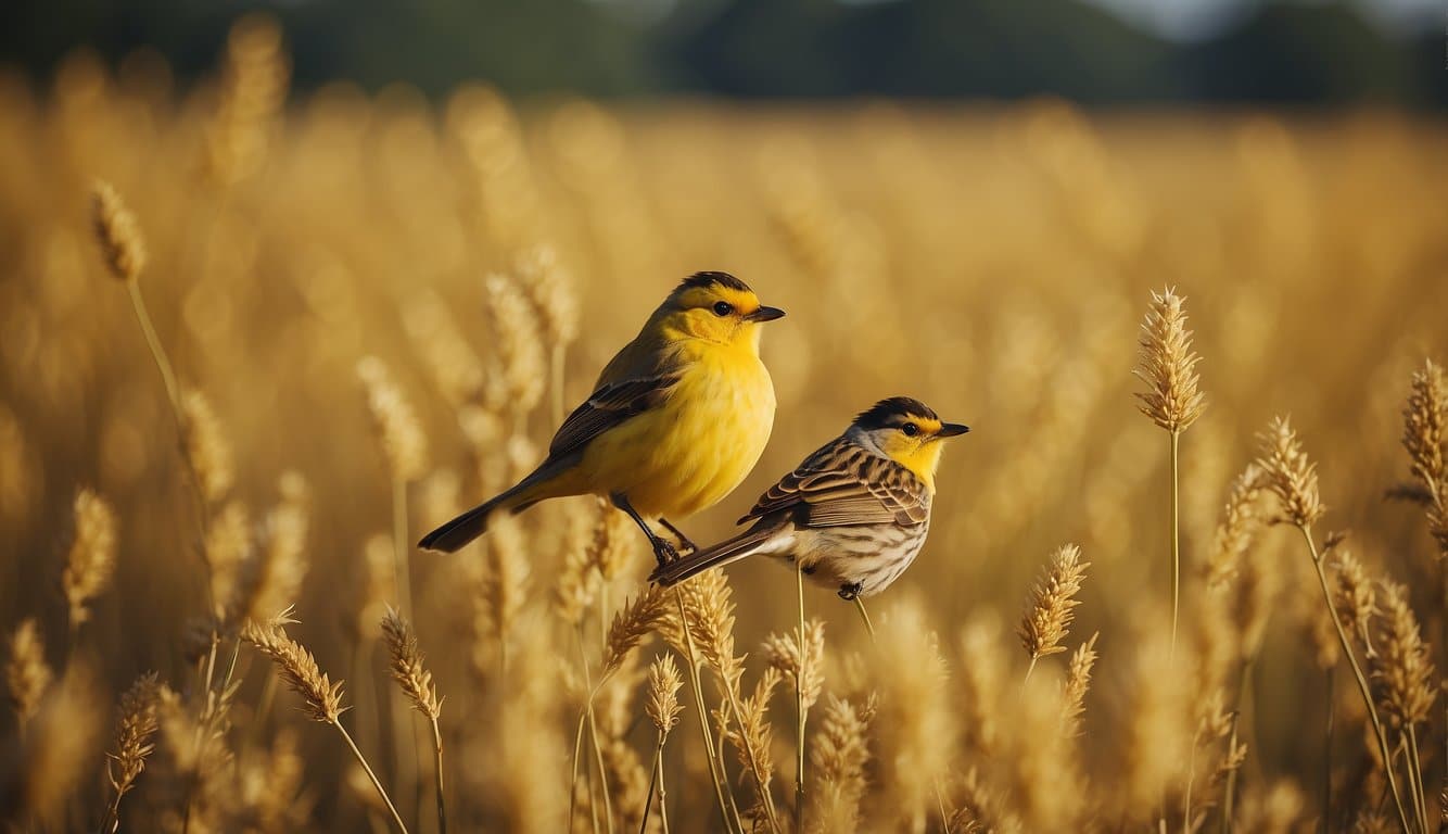 Yellow birds fluttering among Ohio's golden fields