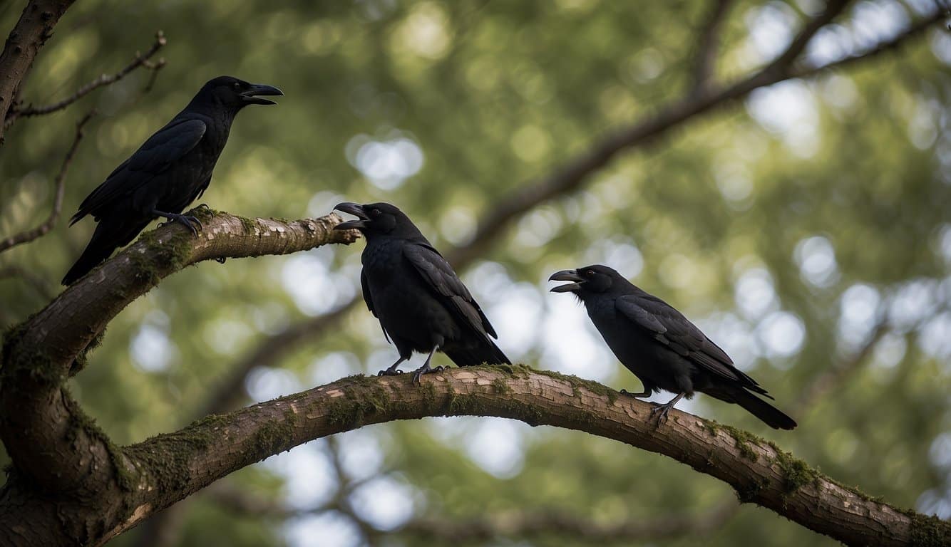 Crows devour smaller birds in a treetop tussle