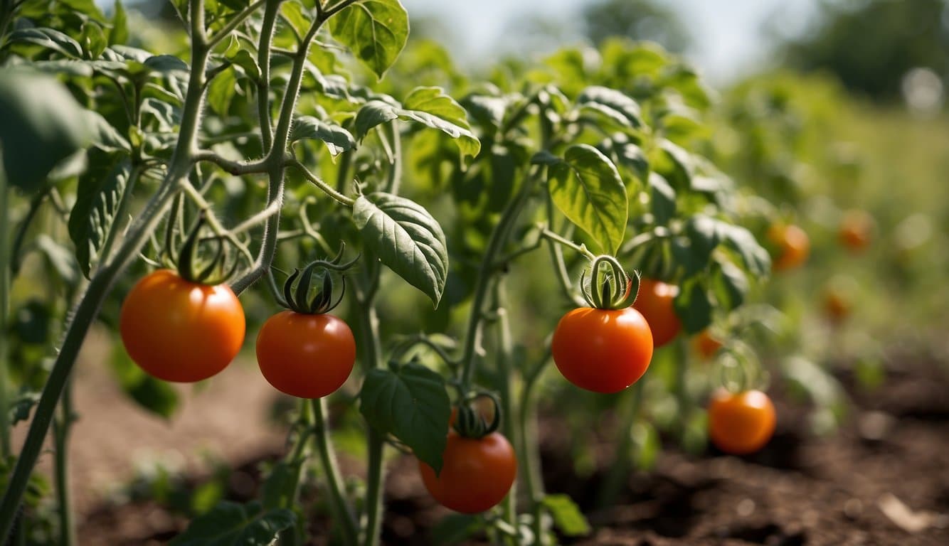 Lush tomato plants thrive in the Kansas summer sun, with a variety of shapes and colors dotting the garden beds. The best time to plant these tomatoes is in the warm spring months