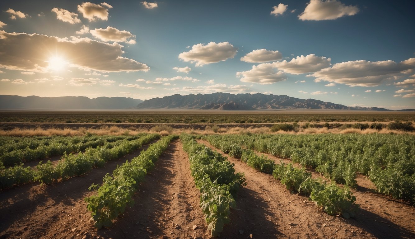New Mexico's climate zones illustrated with various landscapes and vegetation. Tomatoes planted in appropriate zones