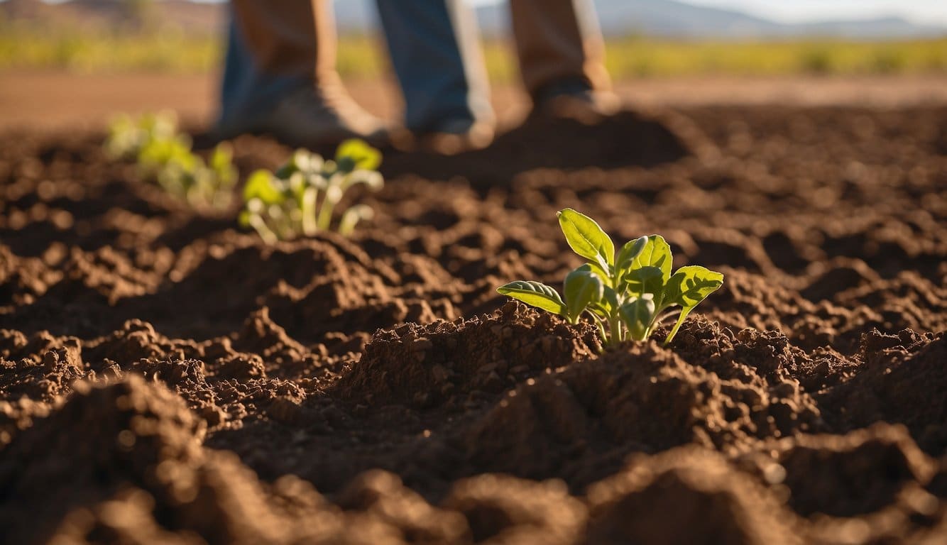 Rich soil being tilled under the warm New Mexico sun, ready for tomato planting