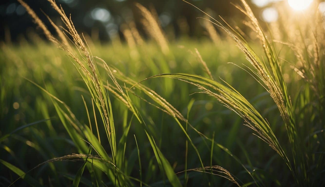 Tall, lush grasses sway in the warm Florida breeze, their vibrant green blades reaching towards the sun. A variety of grass species thrive in the fertile soil, creating a picturesque landscape