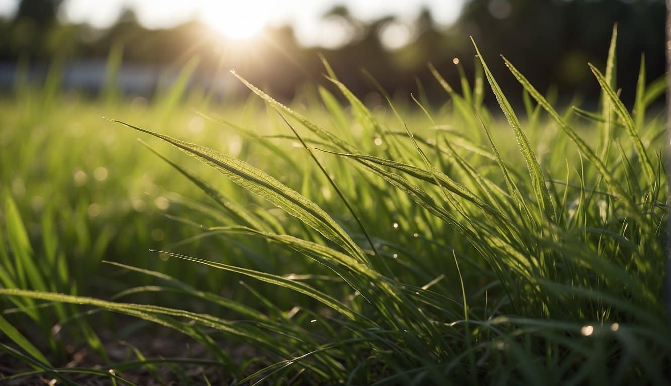 Lush green grasses thrive in the hot sun of a Florida lawn, with various drought-resistant varieties creating a vibrant and resilient landscape