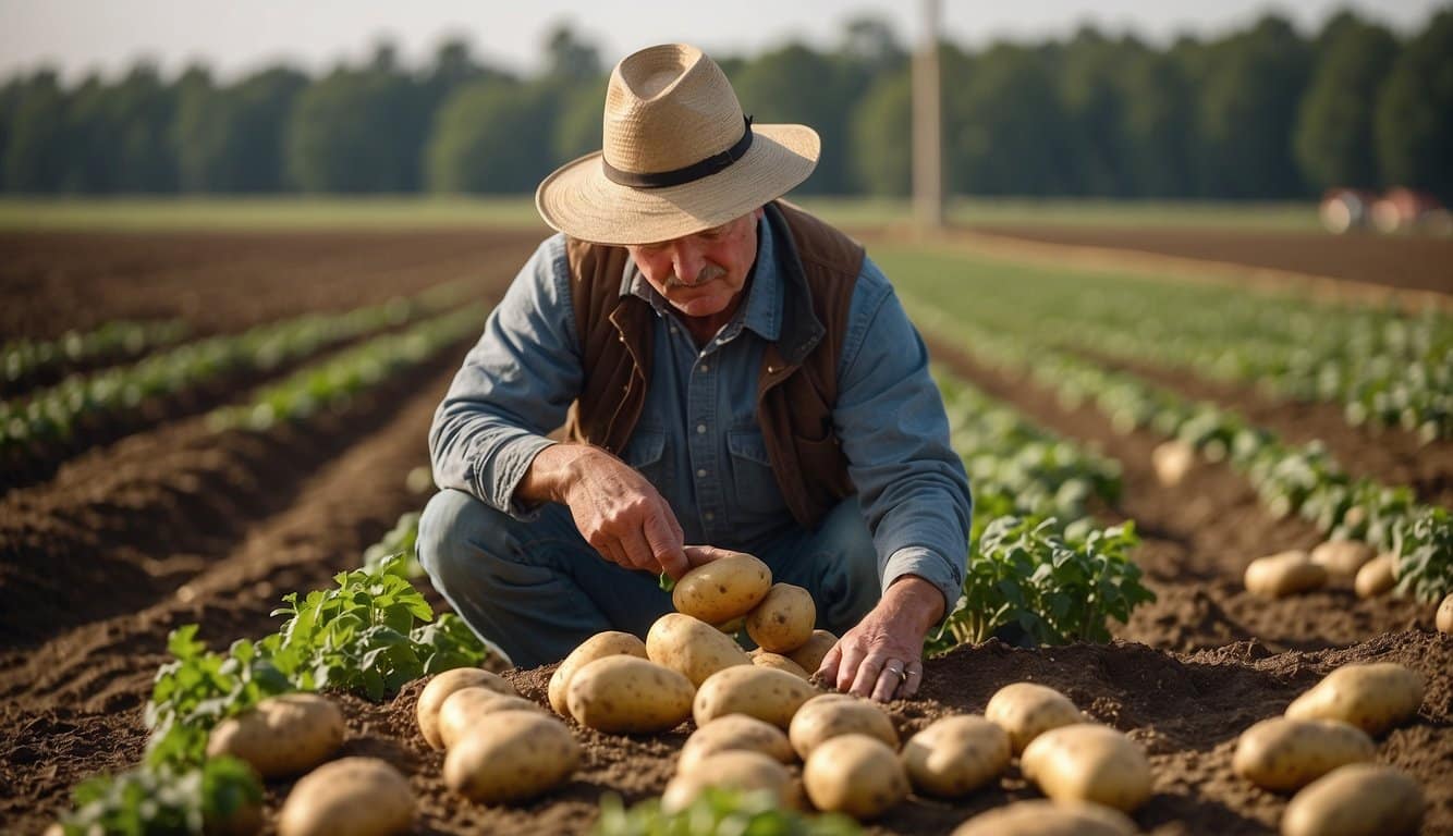 A farmer carefully selects potato varieties for planting in North Carolina
