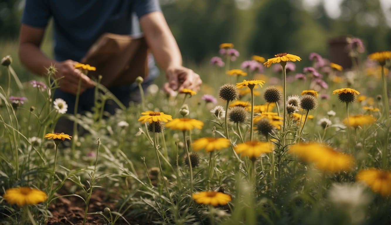 A gardener carefully chooses low-maintenance plants for an Illinois garden, including native species like coneflowers and prairie dropseed