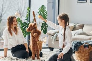 Woman, Girl, and Dog