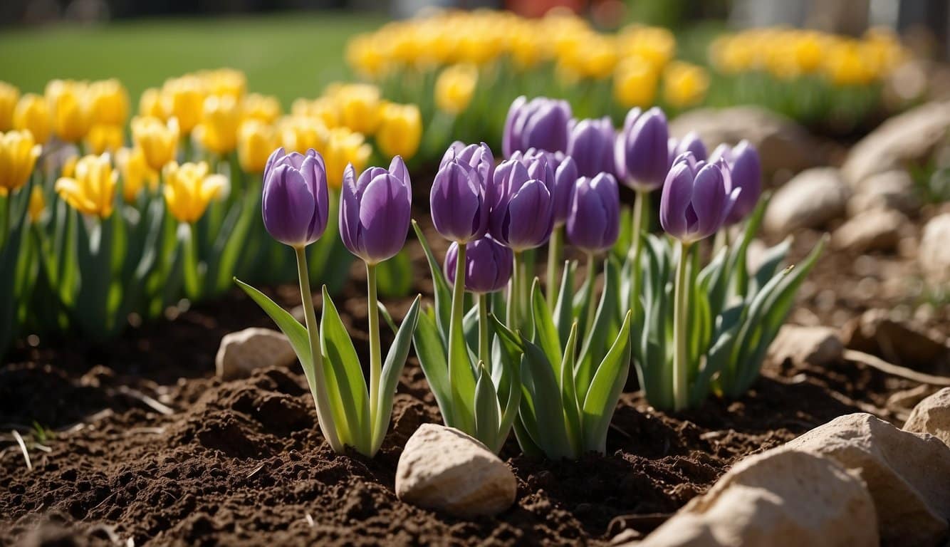 Bright spring bulbs bloom in an Illinois garden. Tulips, daffodils, and hyacinths burst with color. The sun shines, and the soil is rich and fertile