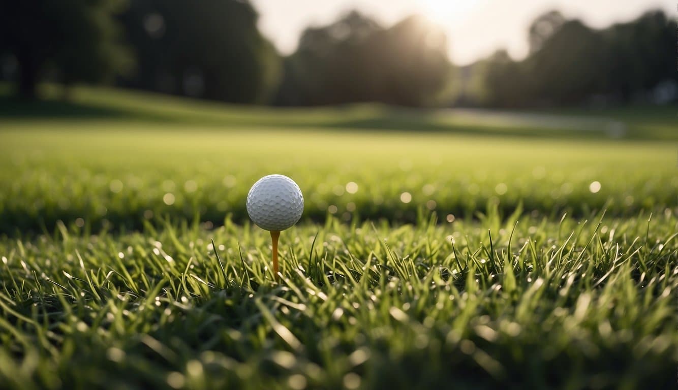Lush green grass stretches across a well-manicured golf course, with rows of carefully planted seeds peeking out from the soil, promising a future of perfectly maintained fairways and putting greens