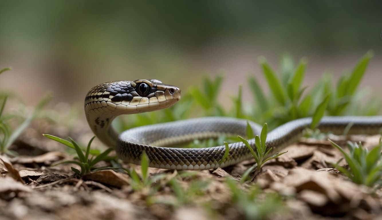 Garter snake stalks and captures a mouse for prey, using its quick strike and constriction method