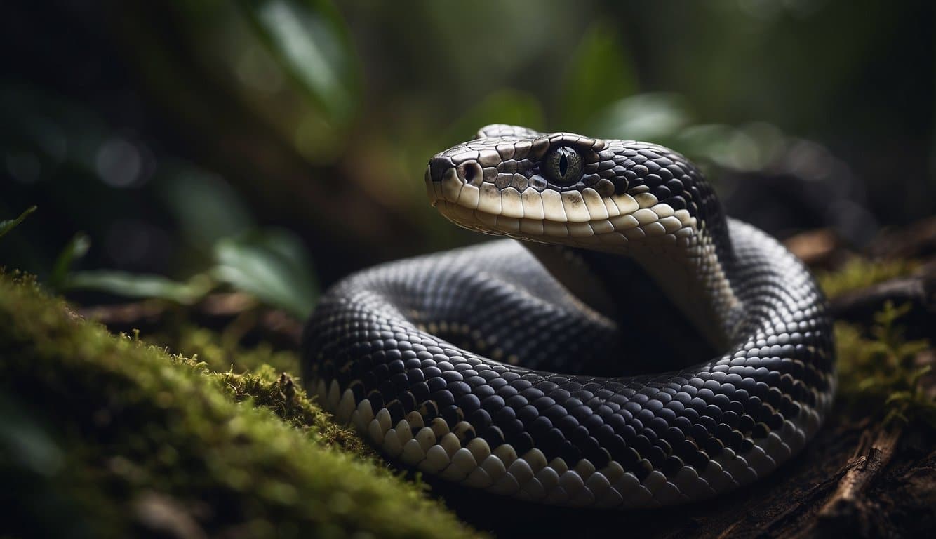 A snake coils in a dark, secluded den, its metabolism slowed for hibernation