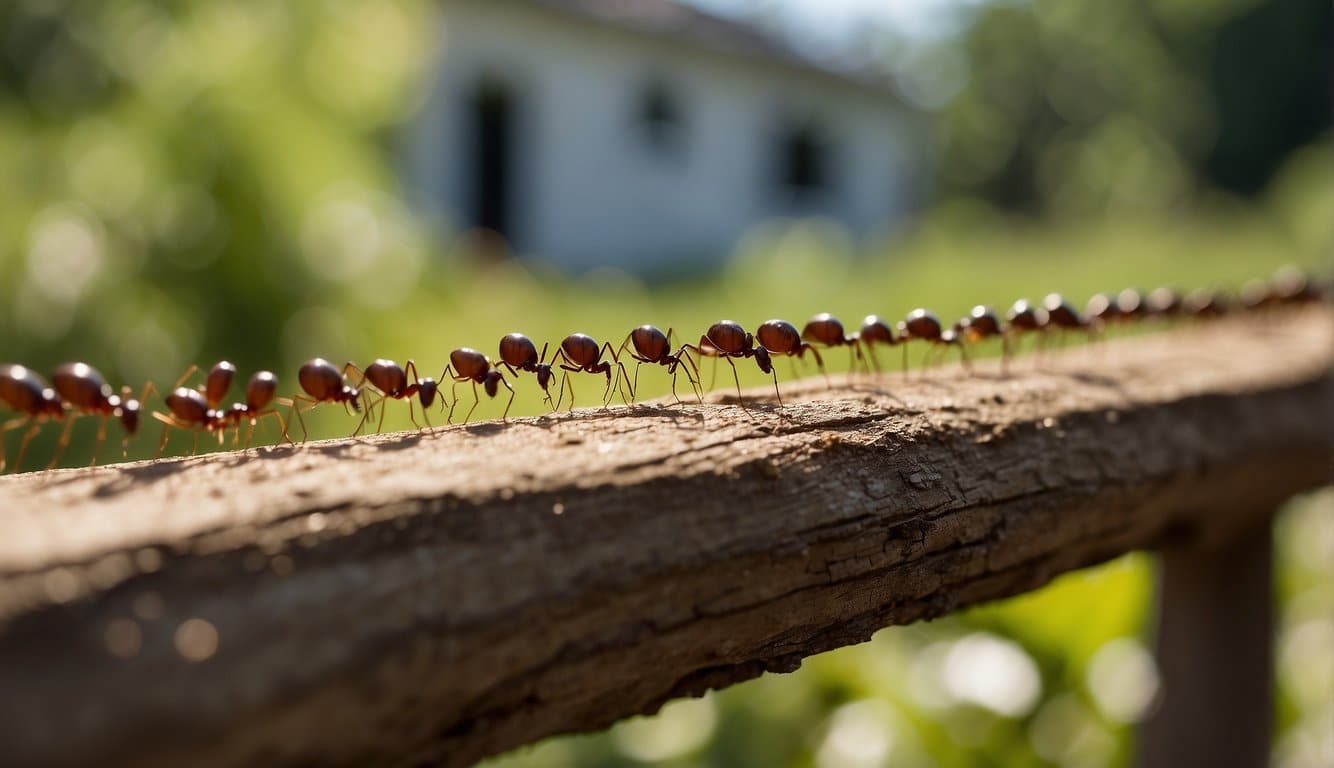 A line of ants approaching a house, only to be stopped by a barrier of cinnamon and peppermint oil