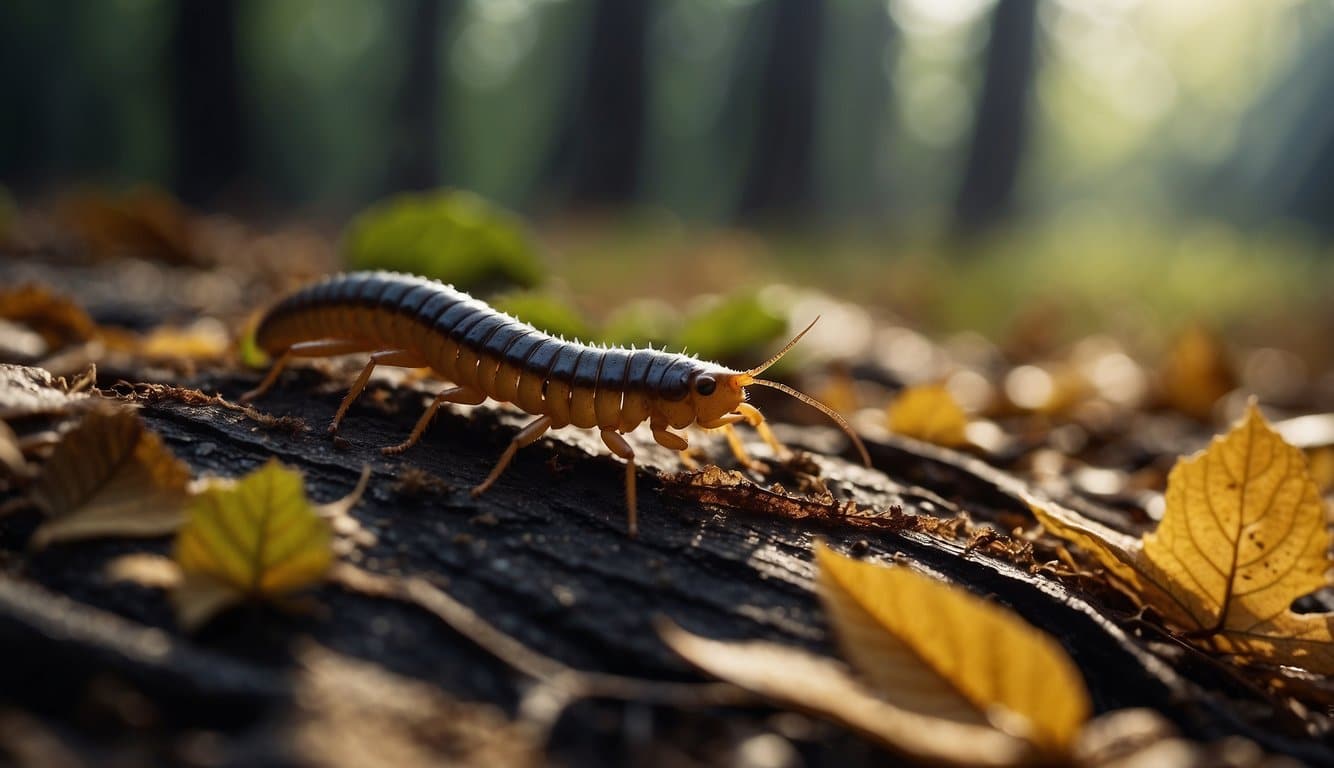 Centipedes hunt for prey among fallen leaves and rotting wood. They lurk in dark, damp areas, ready to pounce on unsuspecting insects