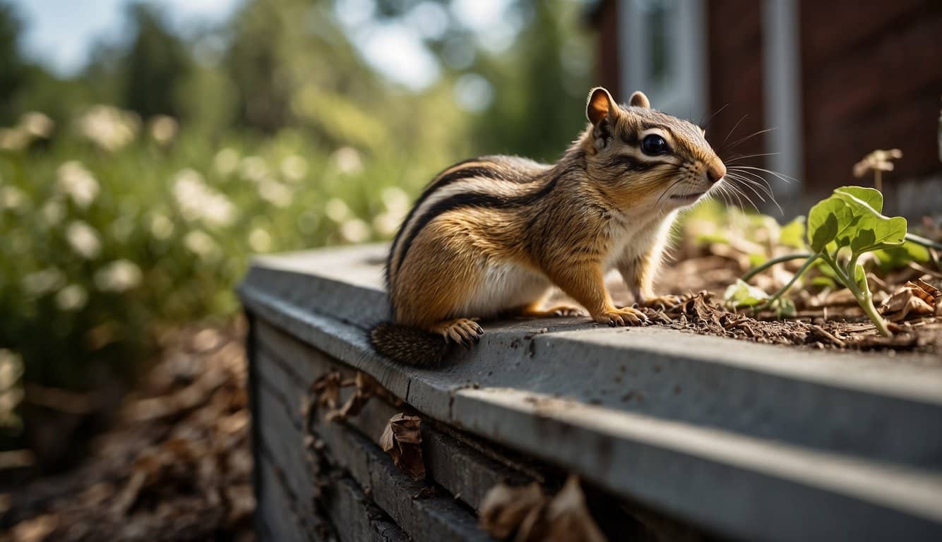 A chipmunk-proofed home: sealed cracks, mesh over vents, secure lids on trash cans, and trimmed vegetation away from the house