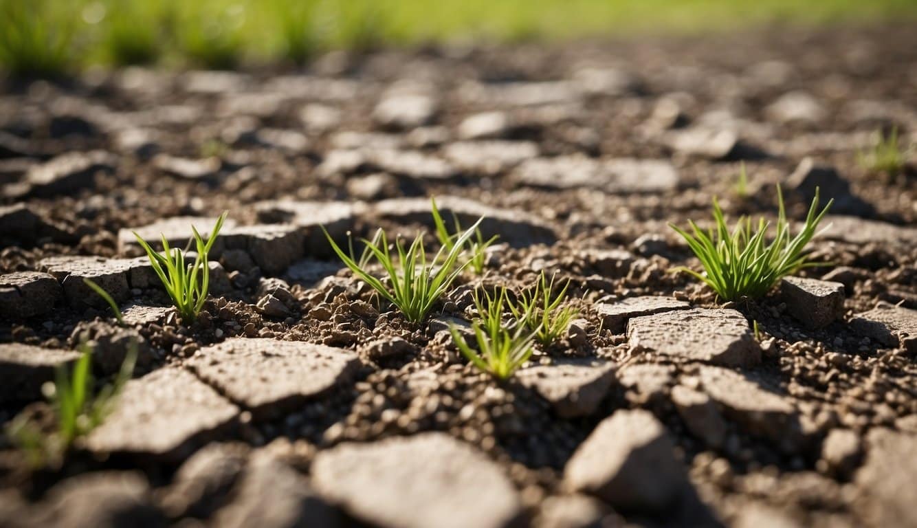 A dry, cracked lawn in Missouri awaits revival. Fertilizer and soil health treatments are applied, bringing the grass back to life