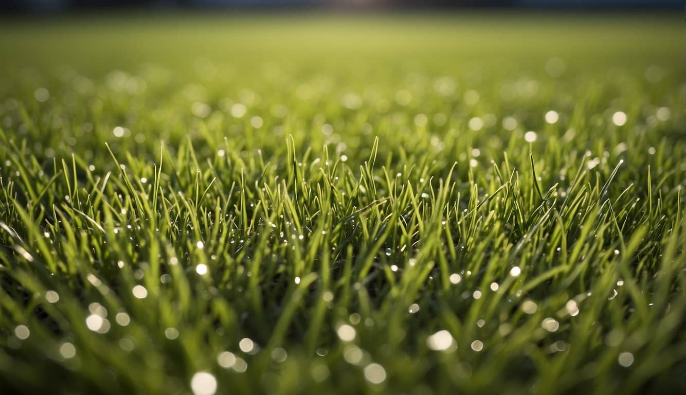 Lush green lawn with neatly trimmed grass, free of pests and disease. Healthy turfgrass with no signs of damage or discoloration