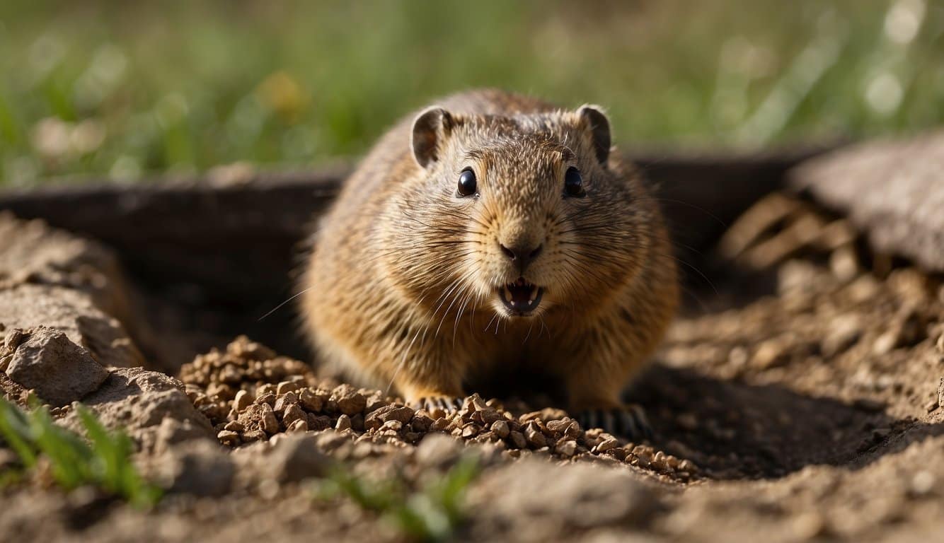 A gopher is lured into a non-lethal trap with bait. The trap is set in the gopher's tunnel and covered to prevent escape