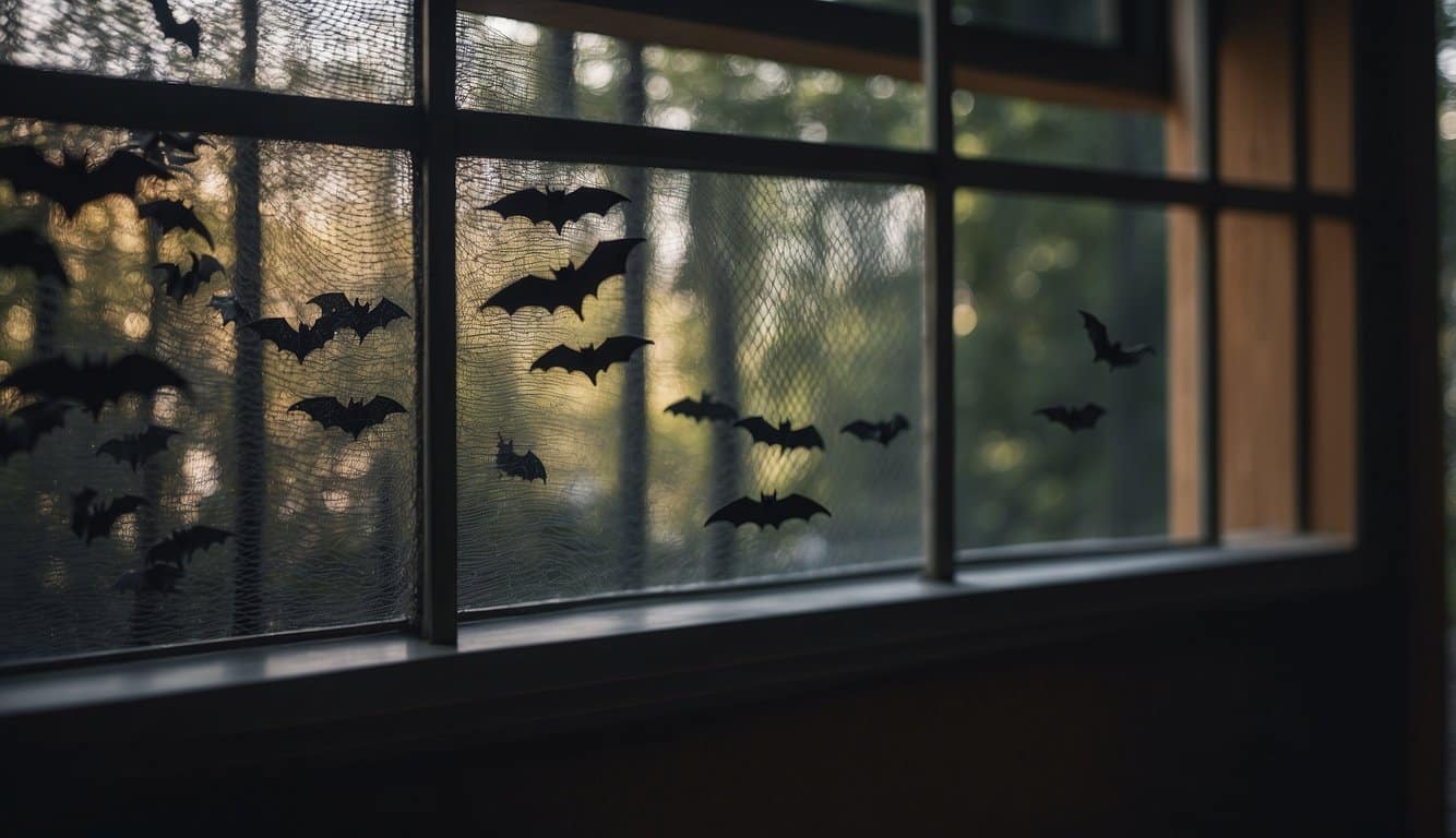 A mesh screen covers the open window, blocking the entry of bats