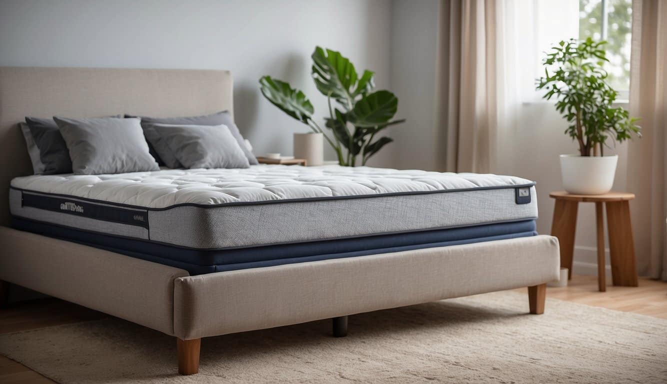 A bedroom with dust mite-proof mattress and pillow covers, vacuum cleaner, and air purifier. Dust mites are eradicated from the scene