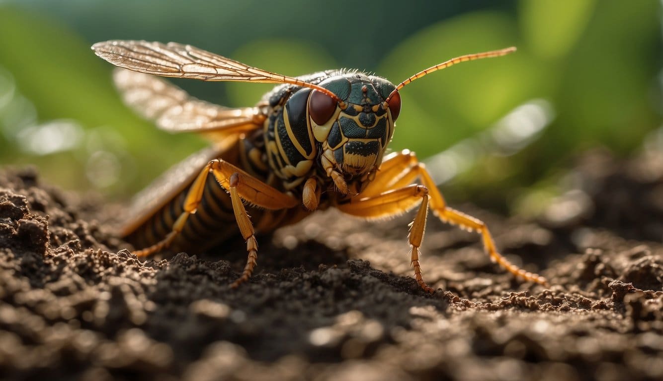 Cicadas emerge from the ground, filling the air with their buzzing calls. Different species display unique color patterns and sizes, reflecting regional variations in populations