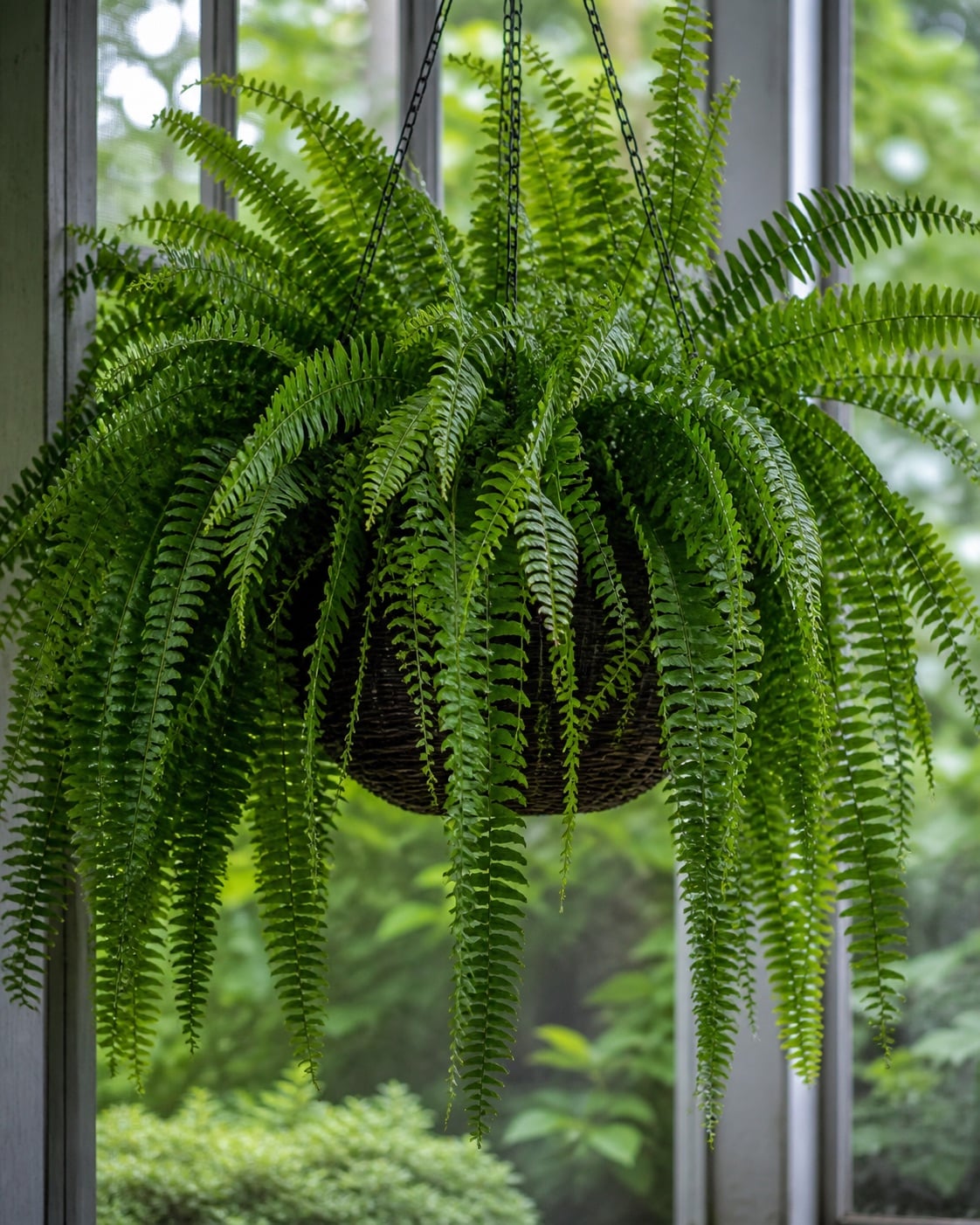 Boston fern in a hanging basket