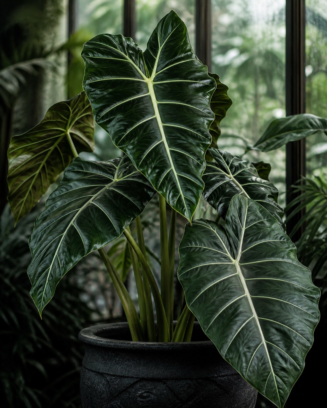 Alocasia with large veined leaves