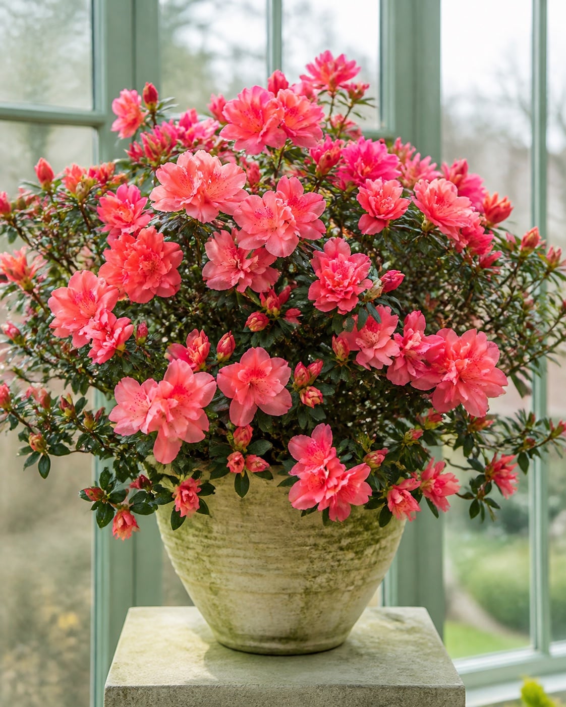 Florist azalea covered in pink flowers