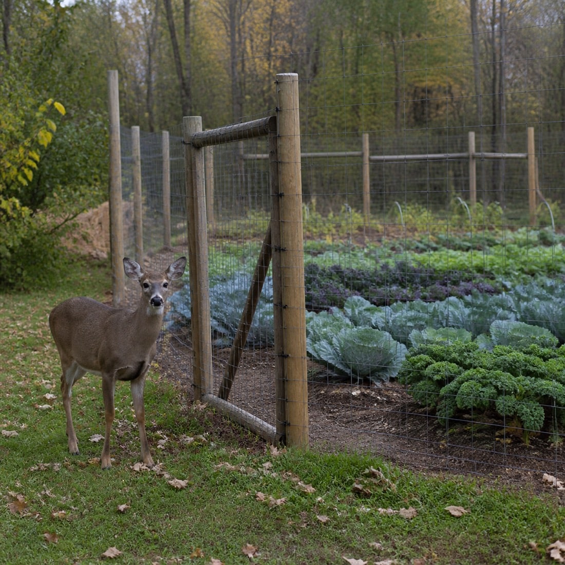 Deer standing outside a garden fence