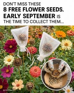 Colorful late-summer flowers and dried seed heads ready for seed collection